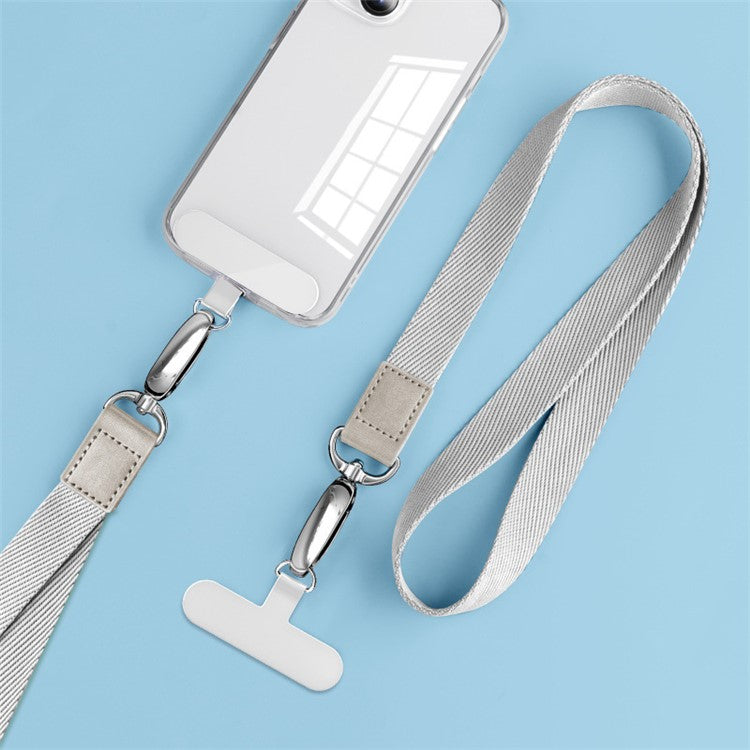 Neck-Mounted Phone Lanyard Anti-Lost Cell Phone Polyester Strap with Metal Buckle, PC Tether Tab - Silver