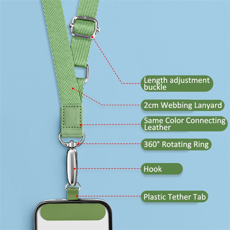 Anti-Lost Phone Lanyard with Metal Buckle, PC Tether Tab Adjustable Cell Phone Polyester Strap - Matcha Green