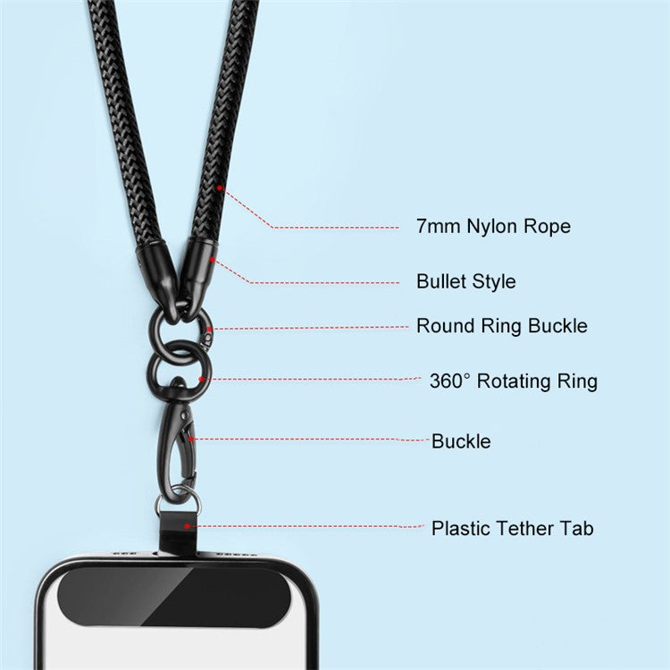 Mobile Phone Wrist Strap with Hole Strap, PC Tether Tab 3Pcs / Set Anti-Lost Cell Phone Nylon Braided Strap - Black