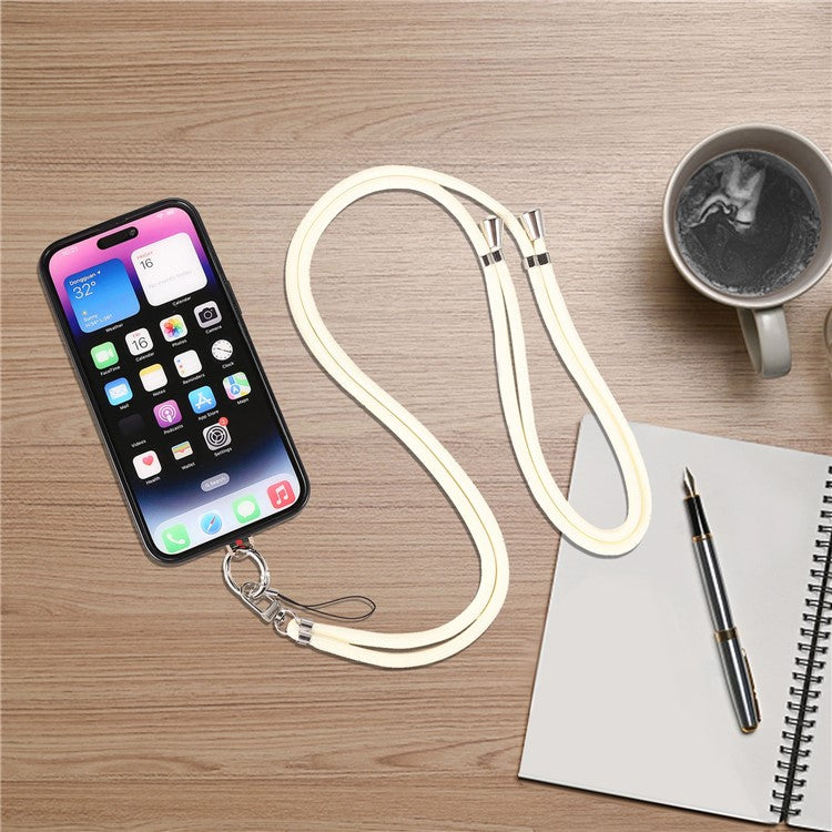 6mm x 160cm Neck-Mounted Phone Lanyard Anti-Lost Two-Way Adjustable Cell Phone Crossbody Strap - Light Yellow