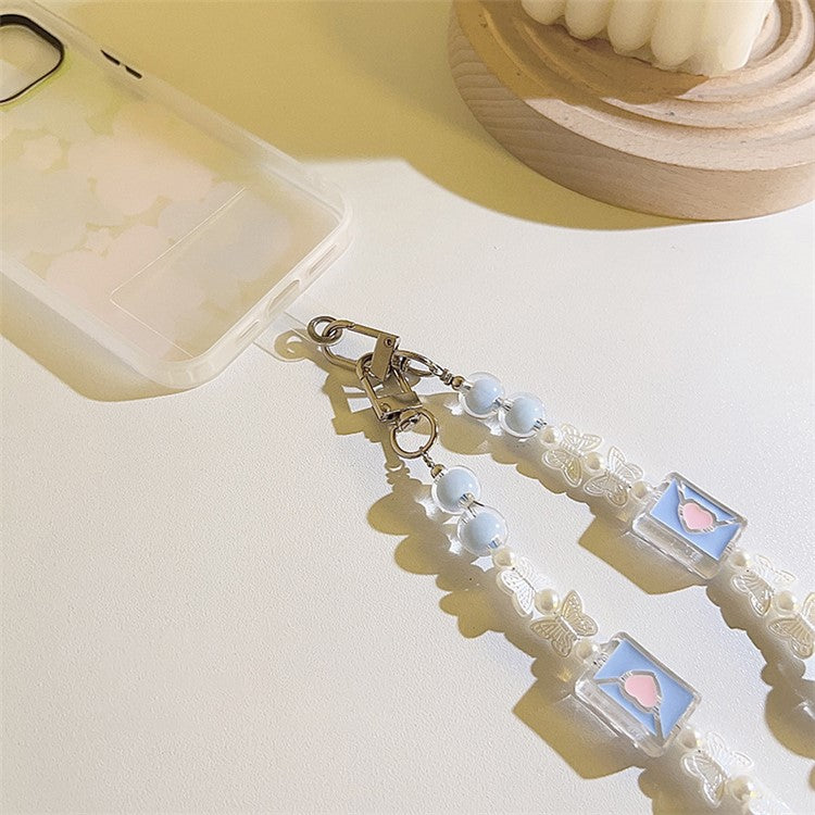 510 Cell Phone Lanyard Crossbody Phone Neck Shoulder Strap Necklace Plastic Beads Chain with Patch