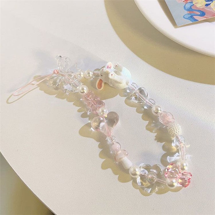 384 Cute Rabbit Decor Mobile Phone Lanyard Resin Keychain Cellphone Beads Wrist Strap for CCD Camera