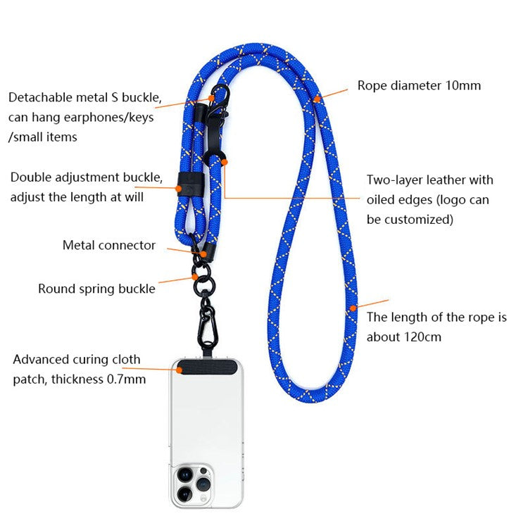 10mm Adjustable Phone Lanyard Anti-Lost Crossbody Cellphone Strap Neck Hanging Rope with Tether Tab - Blue+Orange