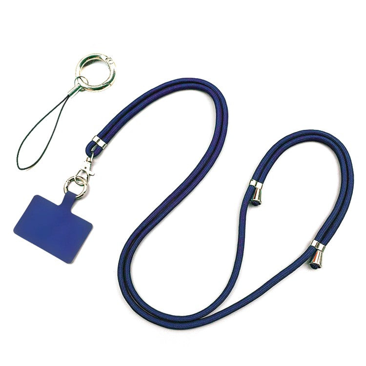 Polyester Phone Lanyard Adjustable 5mm Neck Strap Crossbody Cell Phone Strap with Patch - Navy Blue