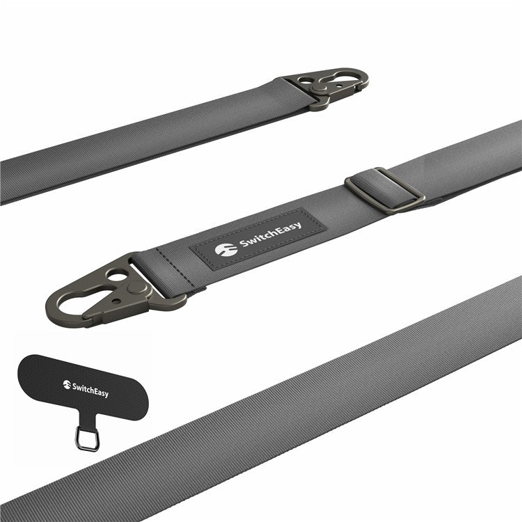 SWITCHEASY Ultra Slim Metal Tether Tabs with 25mm Nylon Lanyard for Cell Phones Anti-Lost Adjustable Strap - Dark Grey