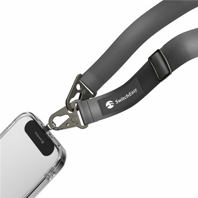 SWITCHEASY Ultra Slim Metal Tether Tabs with 25mm Nylon Lanyard for Cell Phones Anti-Lost Adjustable Strap - Dark Grey