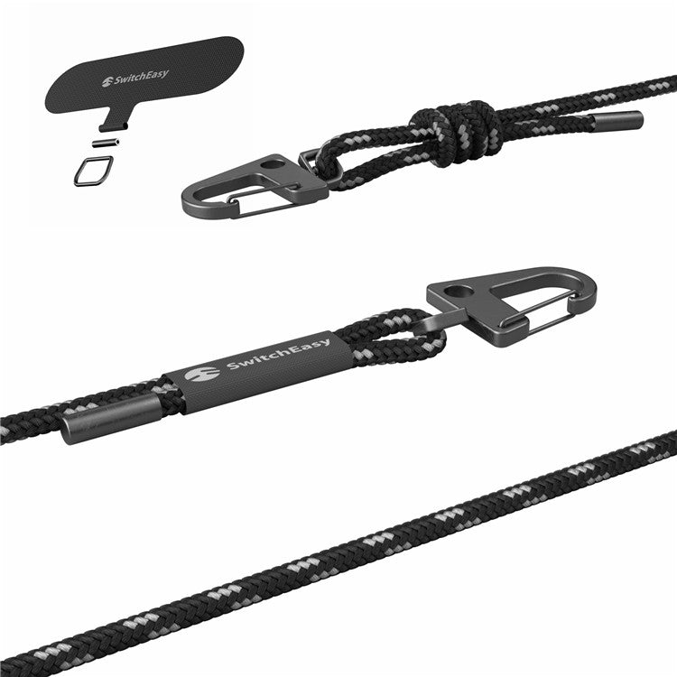 SWITCHEASY Metal Tether Tabs for Cell Phones Adjustable Strap Slim 6mm Nylon Lanyard - Black