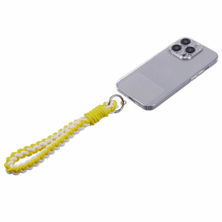 A6 Phone Lanyard Four-Strand Braided Wrist Strap Phone Rope with Tether Tab - Yellow+White