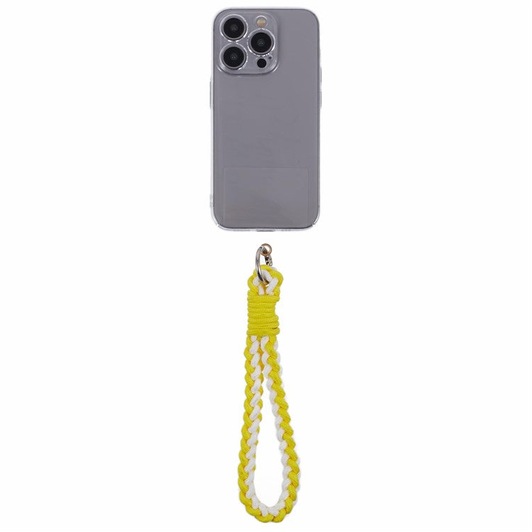 A6 Phone Lanyard Four-Strand Braided Wrist Strap Phone Rope with Tether Tab - Yellow+White