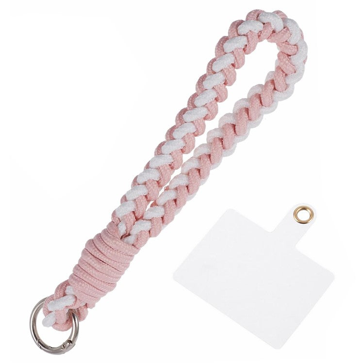 A6 Phone Lanyard Four-Strand Braided Wrist Strap Phone Rope with Tether Tab - Pink+White