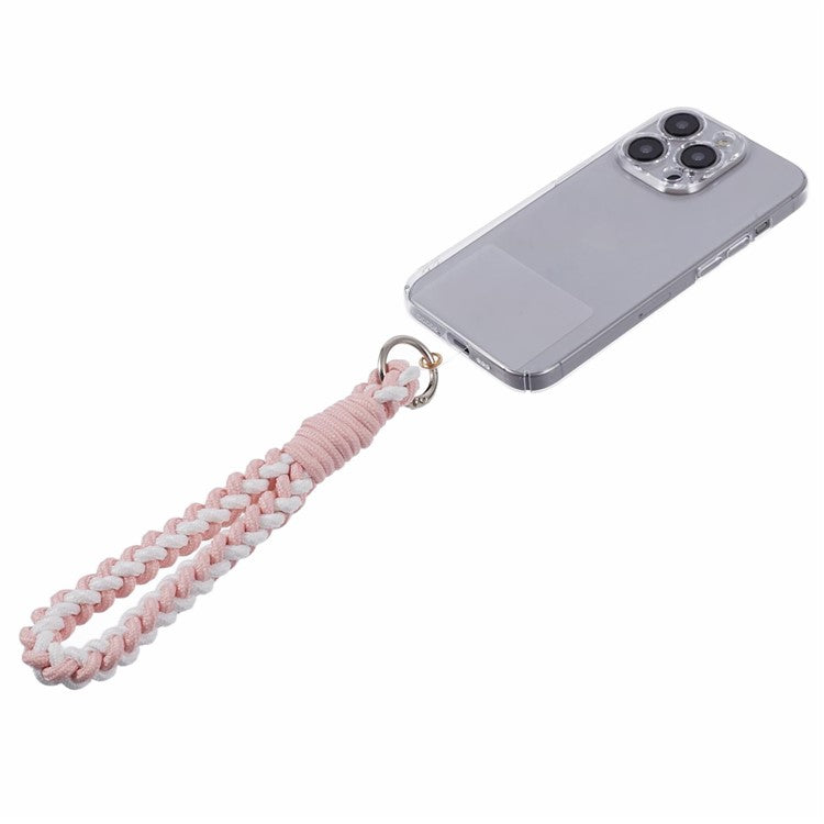 A6 Phone Lanyard Four-Strand Braided Wrist Strap Phone Rope with Tether Tab - Pink+White