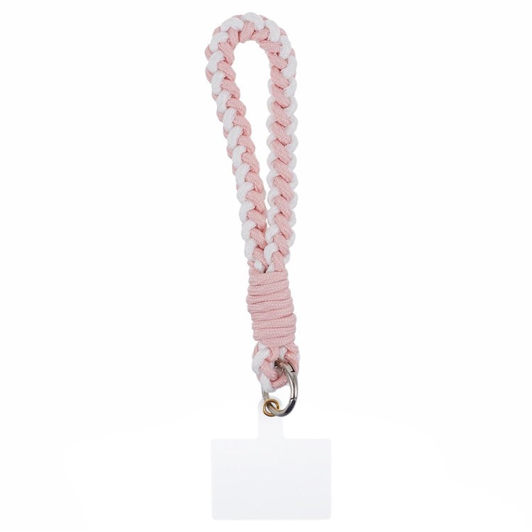 A6 Phone Lanyard Four-Strand Braided Wrist Strap Phone Rope with Tether Tab - Pink+White