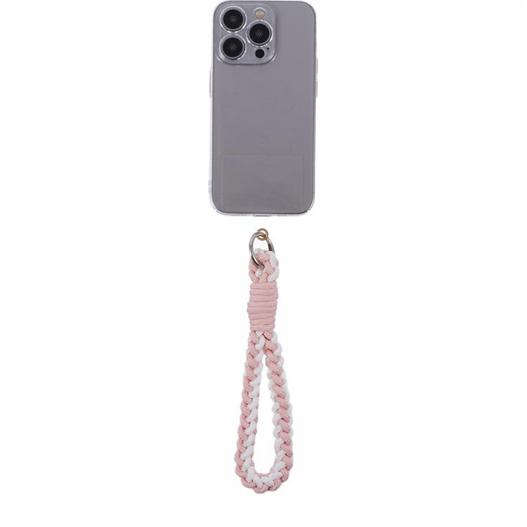 A6 Phone Lanyard Four-Strand Braided Wrist Strap Phone Rope with Tether Tab - Pink+White