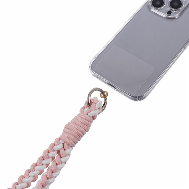 A6 Phone Lanyard Four-Strand Braided Wrist Strap Phone Rope with Tether Tab - Pink+White