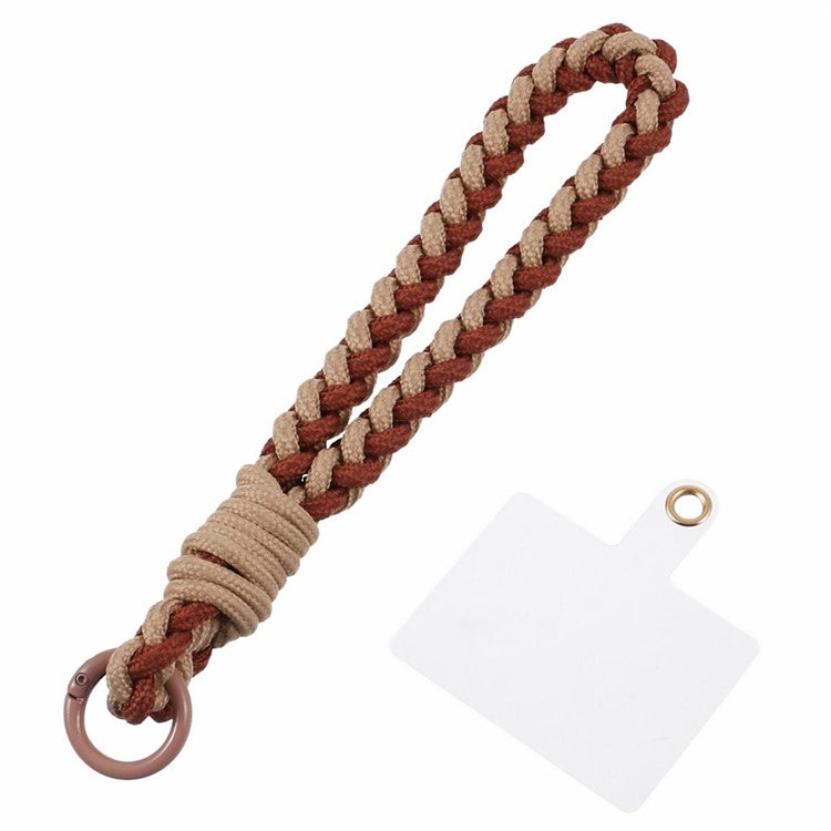 A6 Phone Lanyard Four-Strand Braided Wrist Strap Phone Rope with Tether Tab - Apricot+Brown