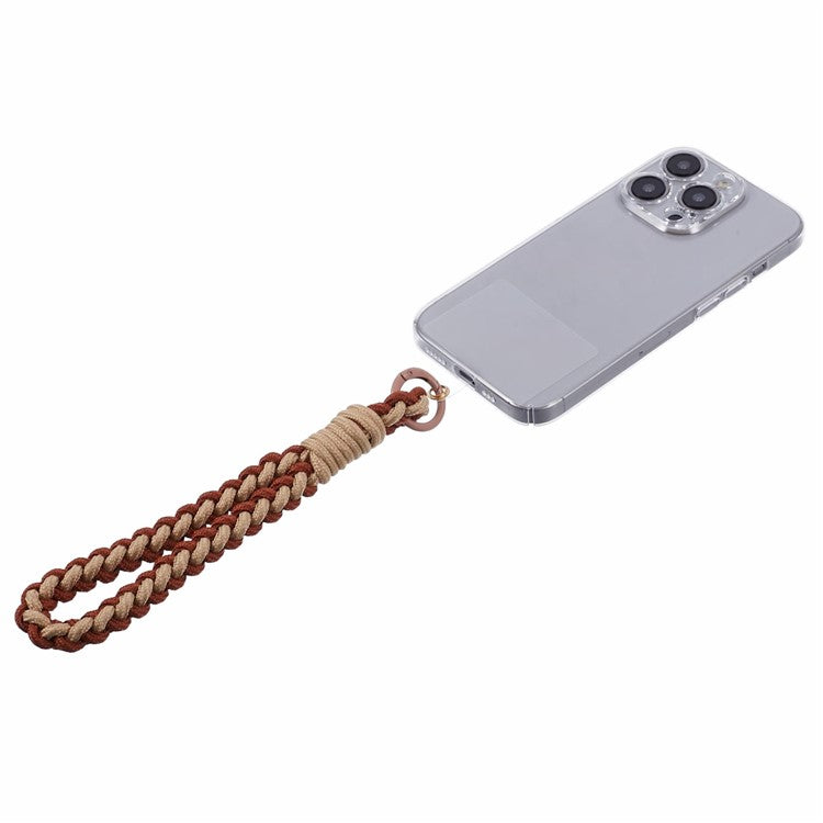 A6 Phone Lanyard Four-Strand Braided Wrist Strap Phone Rope with Tether Tab - Apricot+Brown