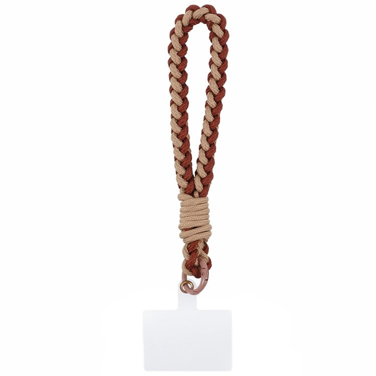 A6 Phone Lanyard Four-Strand Braided Wrist Strap Phone Rope with Tether Tab - Apricot+Brown