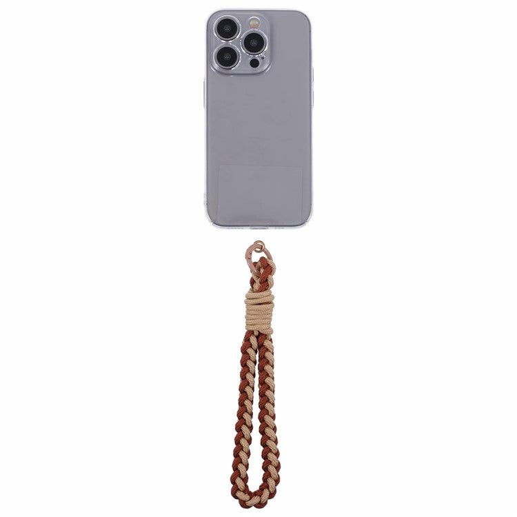 A6 Phone Lanyard Four-Strand Braided Wrist Strap Phone Rope with Tether Tab - Apricot+Brown