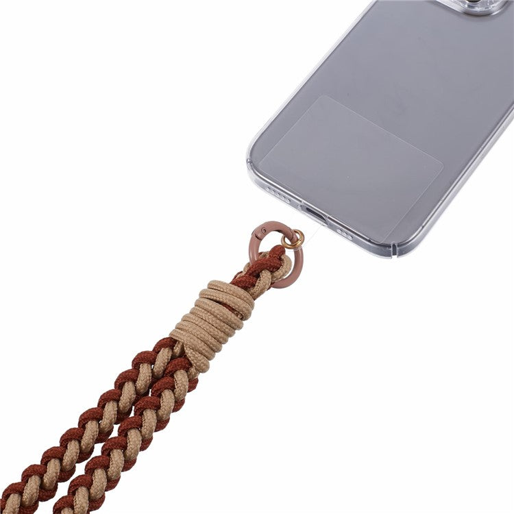 A6 Phone Lanyard Four-Strand Braided Wrist Strap Phone Rope with Tether Tab - Apricot+Brown