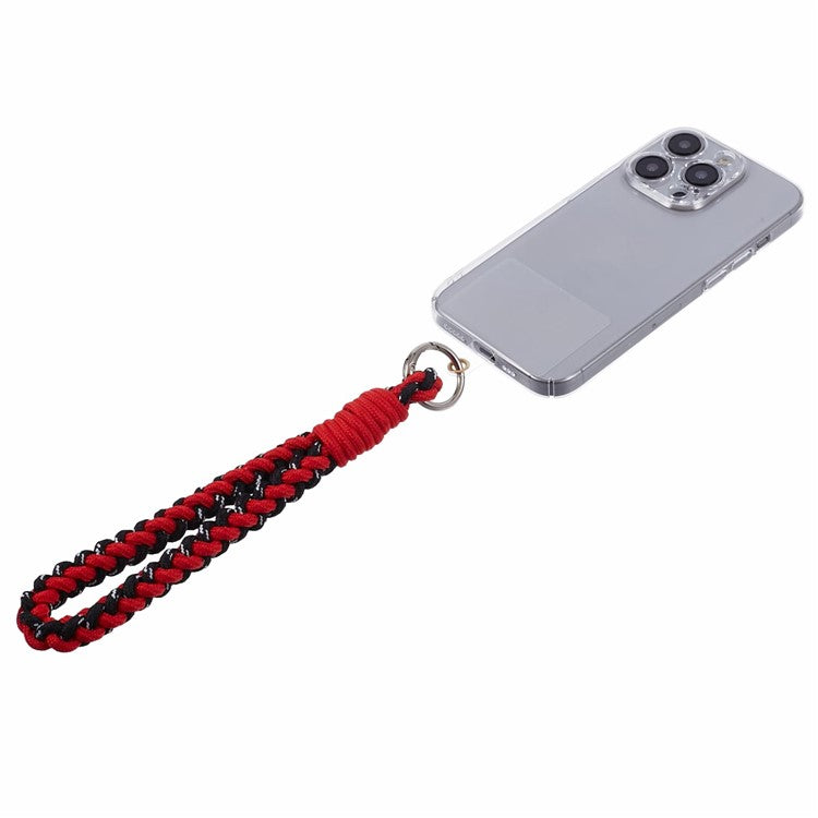 A6 Phone Lanyard Four-Strand Braided Wrist Strap Phone Rope with Tether Tab - Red+Black