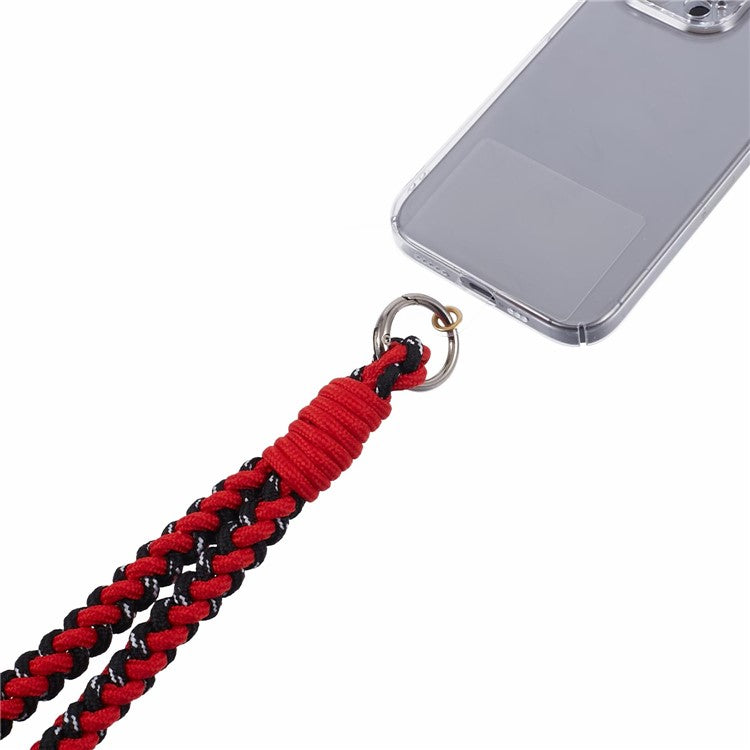 A6 Phone Lanyard Four-Strand Braided Wrist Strap Phone Rope with Tether Tab - Red+Black