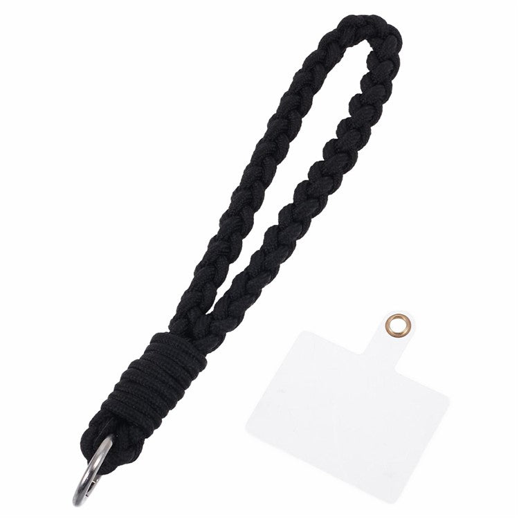 A6 Phone Lanyard Four-Strand Braided Wrist Strap Phone Rope with Tether Tab - Black