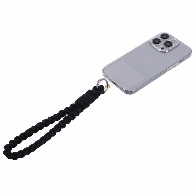 A6 Phone Lanyard Four-Strand Braided Wrist Strap Phone Rope with Tether Tab - Black