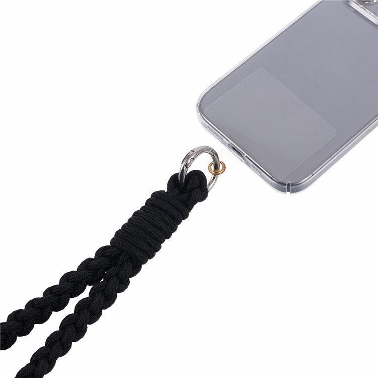 A6 Phone Lanyard Four-Strand Braided Wrist Strap Phone Rope with Tether Tab - Black