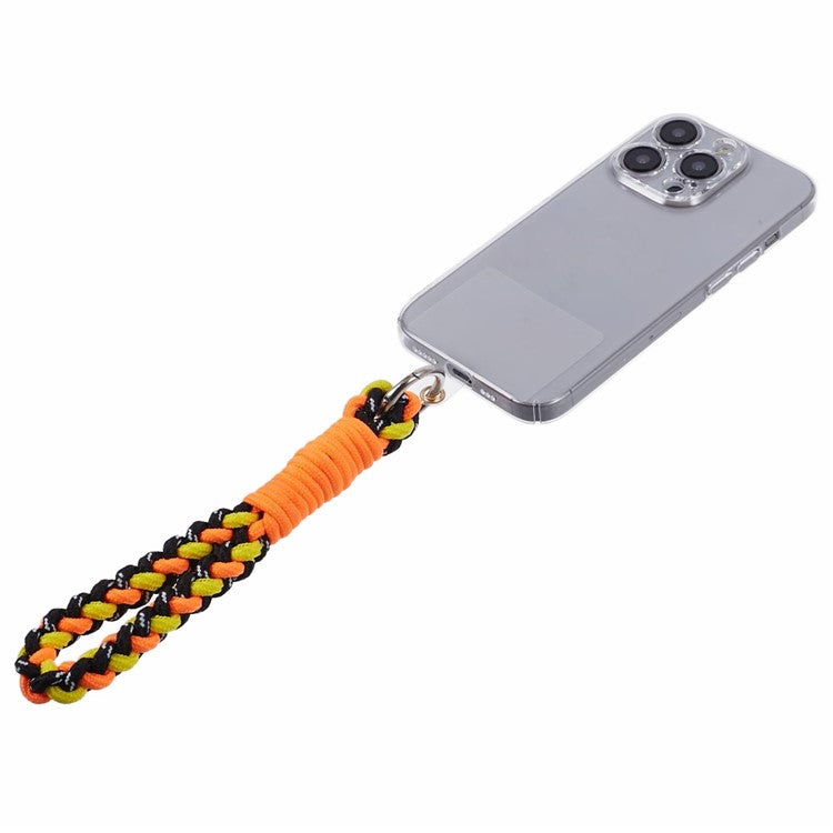 A6 Phone Lanyard Four-Strand Braided Wrist Strap Phone Rope with Tether Tab - Orange+Yellow+Black