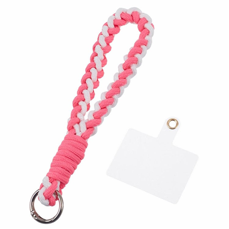 A6 Phone Lanyard Four-Strand Braided Wrist Strap Phone Rope with Tether Tab - Rose+White