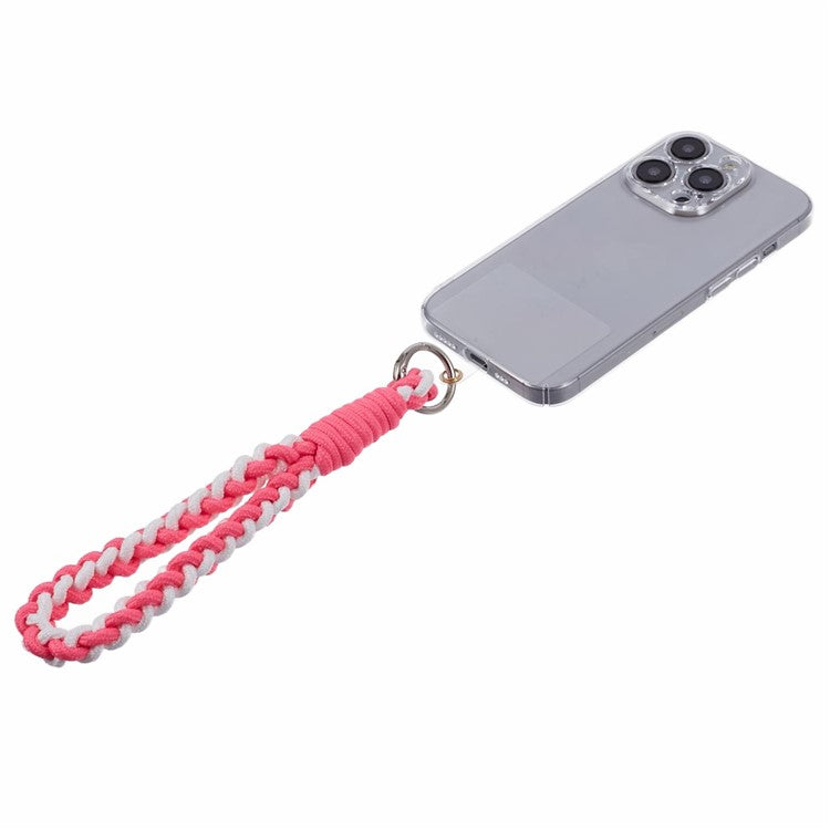 A6 Phone Lanyard Four-Strand Braided Wrist Strap Phone Rope with Tether Tab - Rose+White