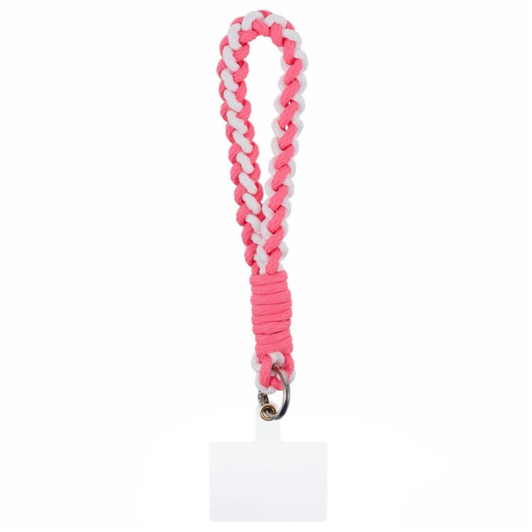 A6 Phone Lanyard Four-Strand Braided Wrist Strap Phone Rope with Tether Tab - Rose+White