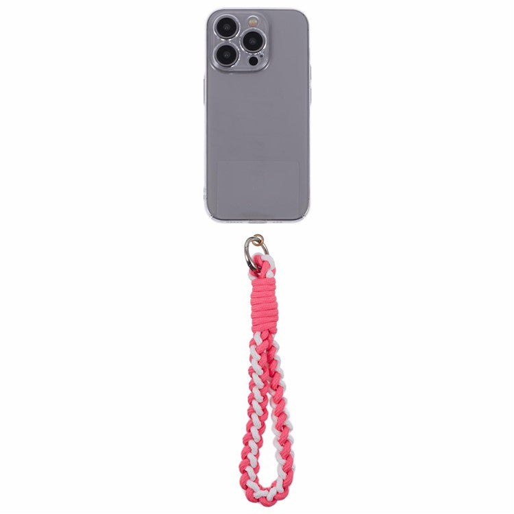 A6 Phone Lanyard Four-Strand Braided Wrist Strap Phone Rope with Tether Tab - Rose+White