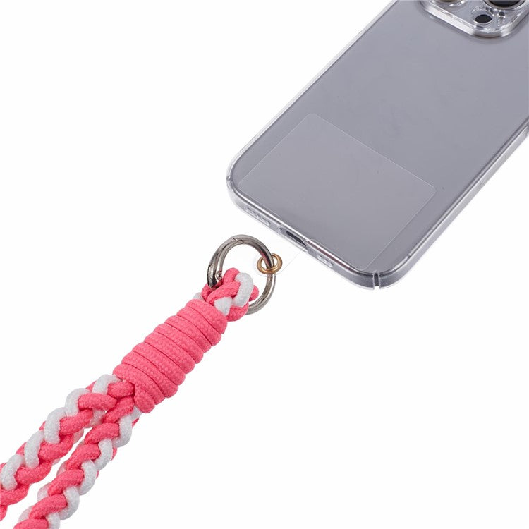 A6 Phone Lanyard Four-Strand Braided Wrist Strap Phone Rope with Tether Tab - Rose+White