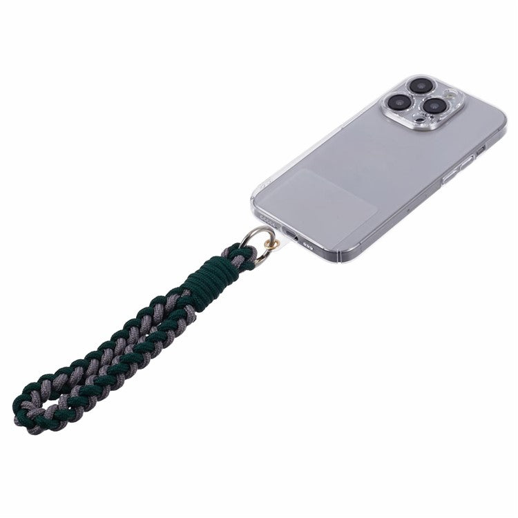 A6 Phone Lanyard Four-Strand Braided Wrist Strap Phone Rope with Tether Tab - Green+Grey