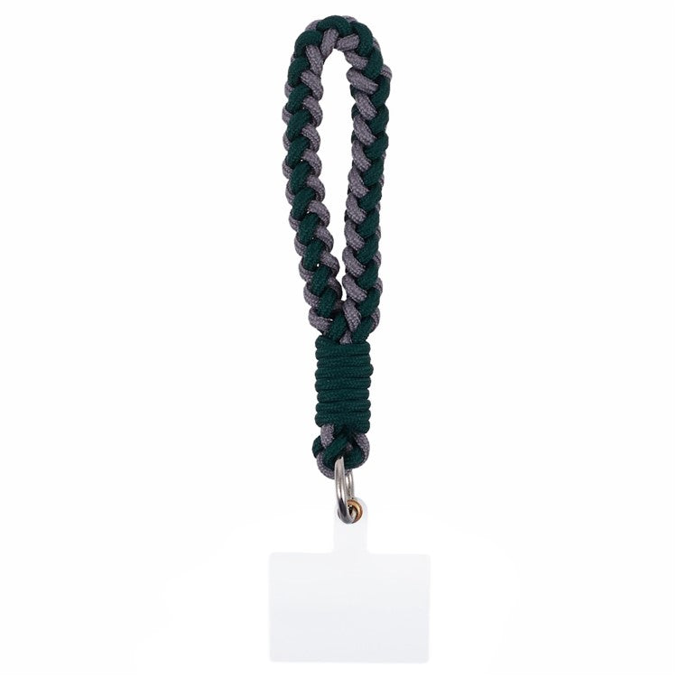 A6 Phone Lanyard Four-Strand Braided Wrist Strap Phone Rope with Tether Tab - Green+Grey