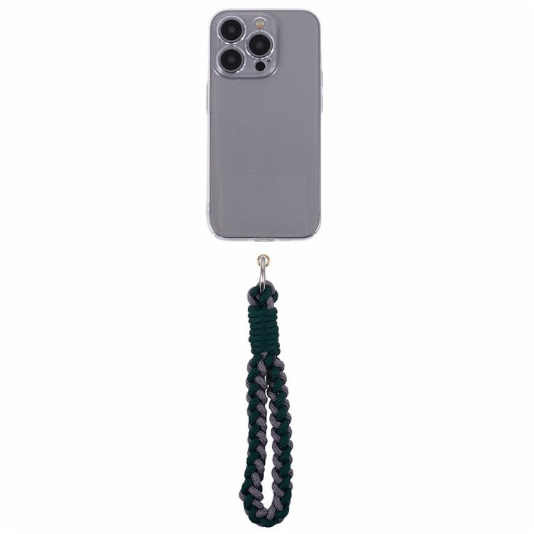 A6 Phone Lanyard Four-Strand Braided Wrist Strap Phone Rope with Tether Tab - Green+Grey