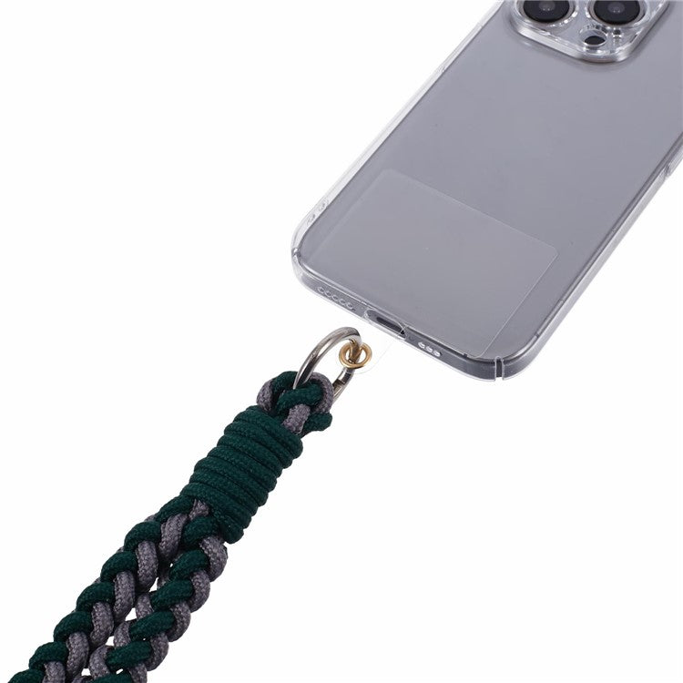 A6 Phone Lanyard Four-Strand Braided Wrist Strap Phone Rope with Tether Tab - Green+Grey