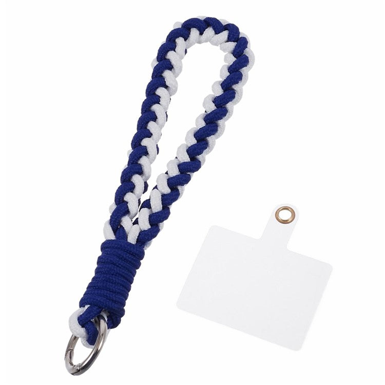 A6 Phone Lanyard Four-Strand Braided Wrist Strap Phone Rope with Tether Tab - Blue+White