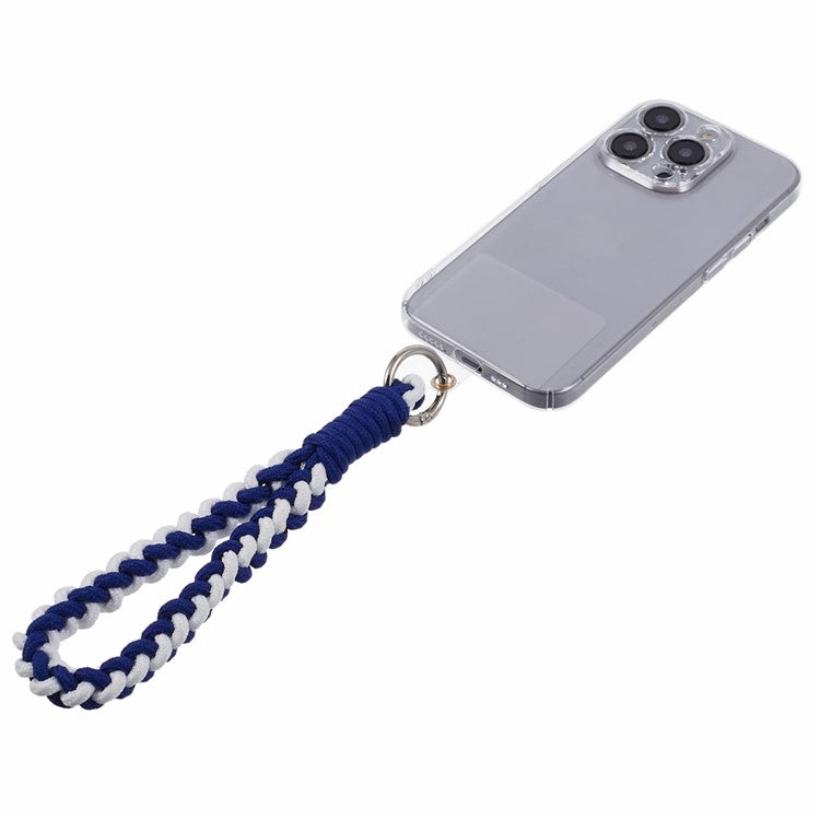 A6 Phone Lanyard Four-Strand Braided Wrist Strap Phone Rope with Tether Tab - Blue+White