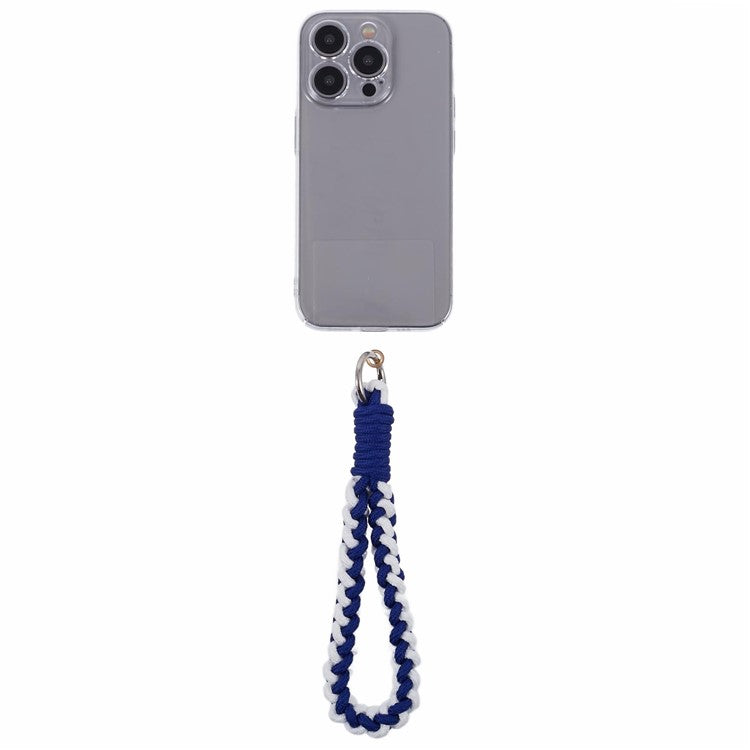 A6 Phone Lanyard Four-Strand Braided Wrist Strap Phone Rope with Tether Tab - Blue+White