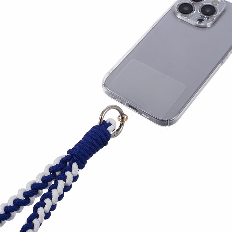 A6 Phone Lanyard Four-Strand Braided Wrist Strap Phone Rope with Tether Tab - Blue+White