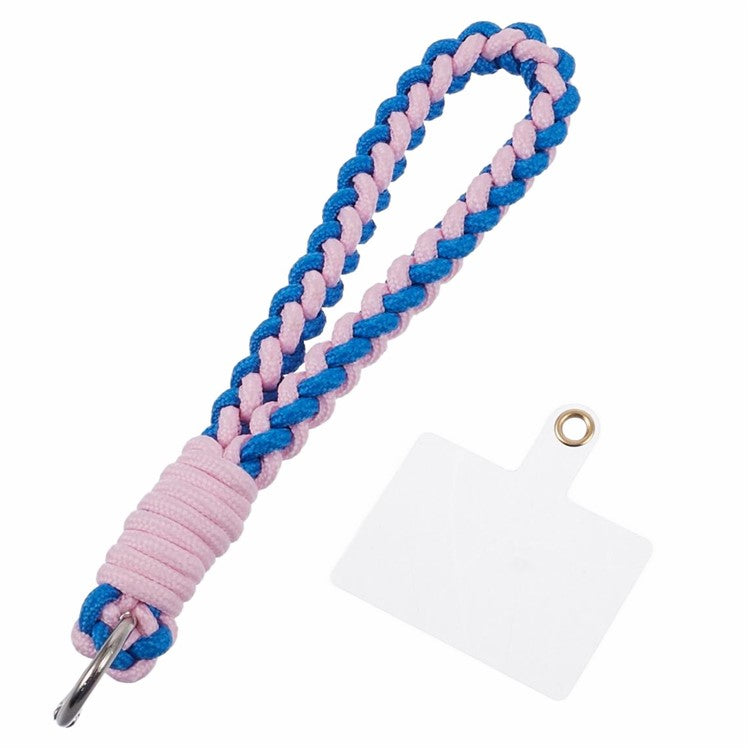 A6 Phone Lanyard Four-Strand Braided Wrist Strap Phone Rope with Tether Tab - Dark Blue+Pink