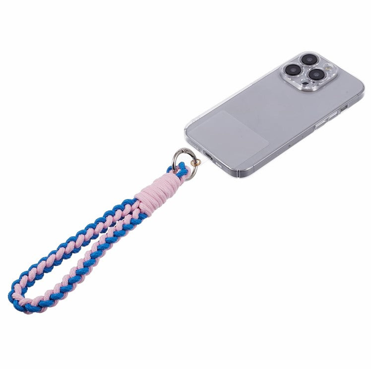 A6 Phone Lanyard Four-Strand Braided Wrist Strap Phone Rope with Tether Tab - Dark Blue+Pink