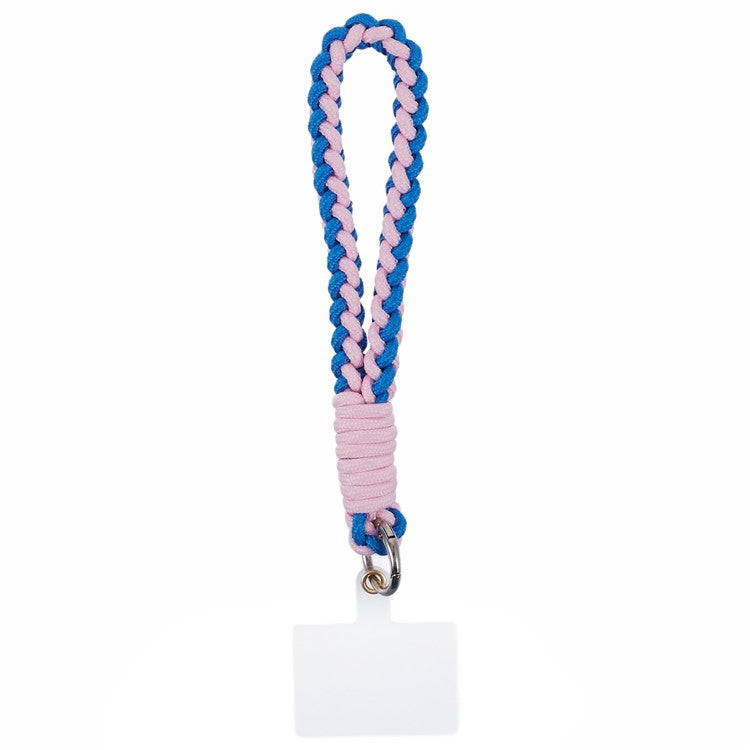 A6 Phone Lanyard Four-Strand Braided Wrist Strap Phone Rope with Tether Tab - Dark Blue+Pink