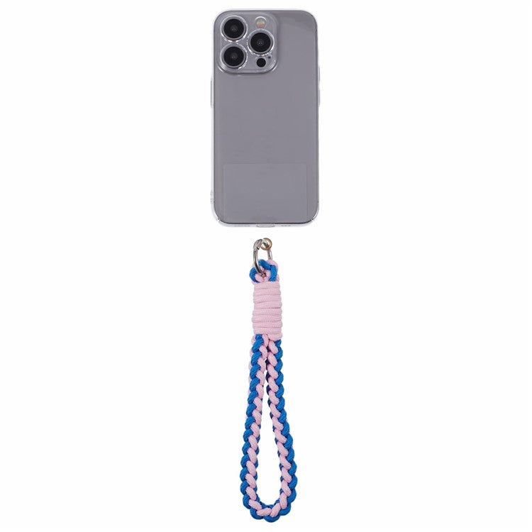 A6 Phone Lanyard Four-Strand Braided Wrist Strap Phone Rope with Tether Tab - Dark Blue+Pink