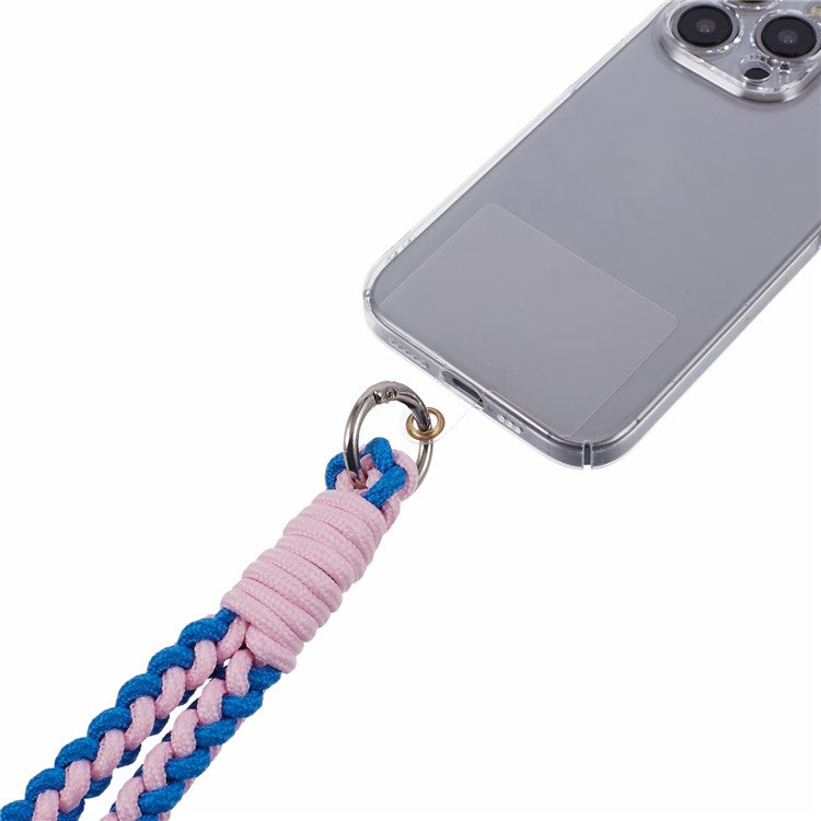 A6 Phone Lanyard Four-Strand Braided Wrist Strap Phone Rope with Tether Tab - Dark Blue+Pink