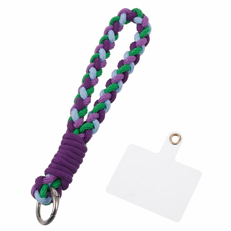 A6 Phone Lanyard Four-Strand Braided Wrist Strap Phone Rope with Tether Tab - Purple+Green+Blue