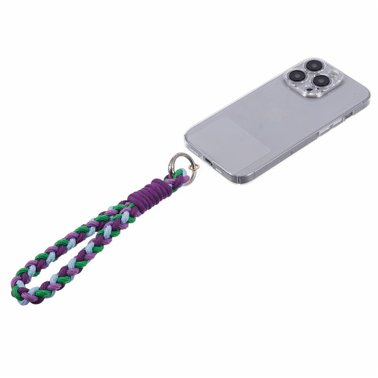 A6 Phone Lanyard Four-Strand Braided Wrist Strap Phone Rope with Tether Tab - Purple+Green+Blue