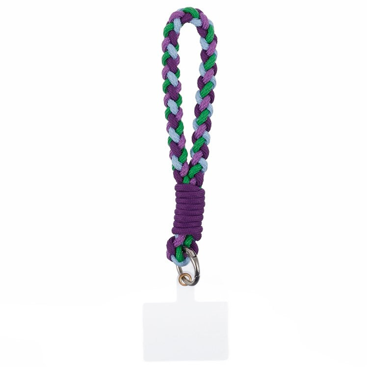 A6 Phone Lanyard Four-Strand Braided Wrist Strap Phone Rope with Tether Tab - Purple+Green+Blue